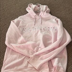 Ocean Drive Light Pink "Weekend" Hoodie with Floral Applique
